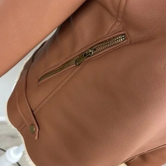 a.n.a. Brown Imitation Leather Coat with Faux Fur Size Large NWT - Picture 4 of 14